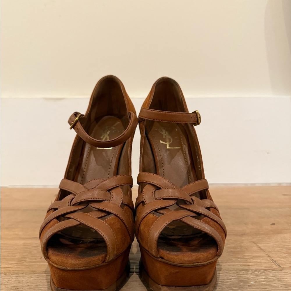 Yves Saint Laurent Brown Leather Heels with Platform